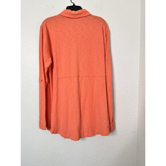 Mod-o-doc Womens Roll Tab Sleeve Orange Shirt Size XL Button Down Lightweight - Picture 2 of 7